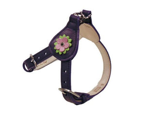 Penelope Flower Leather  Dog Step-In Harness with Swarovski Crystal on Flower - Around The Collar NY