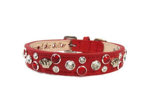 Bella Leather Dog Collar with Jewels and Crowns  Around The Collar NY