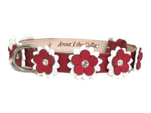 Penelope Flower Christmas Leather Dog Collar with Crystals on Flower
