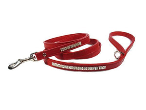 HOPEE Leather Dog Leash w-Square Crystals Close Together