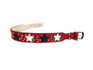 Breck Wider Leather Dog Collar with Star and Nickel Stud Cluster - Around The Collar NY