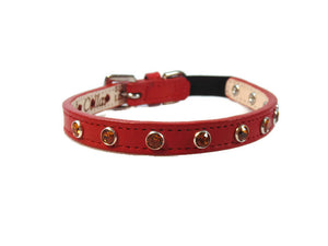 Brie Christmas Leather Cat Collar with Single Row Crystals