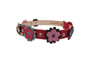 Penelope Multi Color Flower Leather Dog Collar with Crystals on Flower and Collar - Around The Collar NY