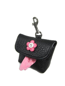 Riley Leather Flower Poop Bag Holder - Around The Collar NY