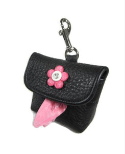 Riley Leather Flower Poop Bag Holder - Around The Collar NY