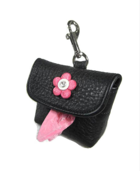 Riley Leather Flower Poop Bag Holder - Around The Collar NY