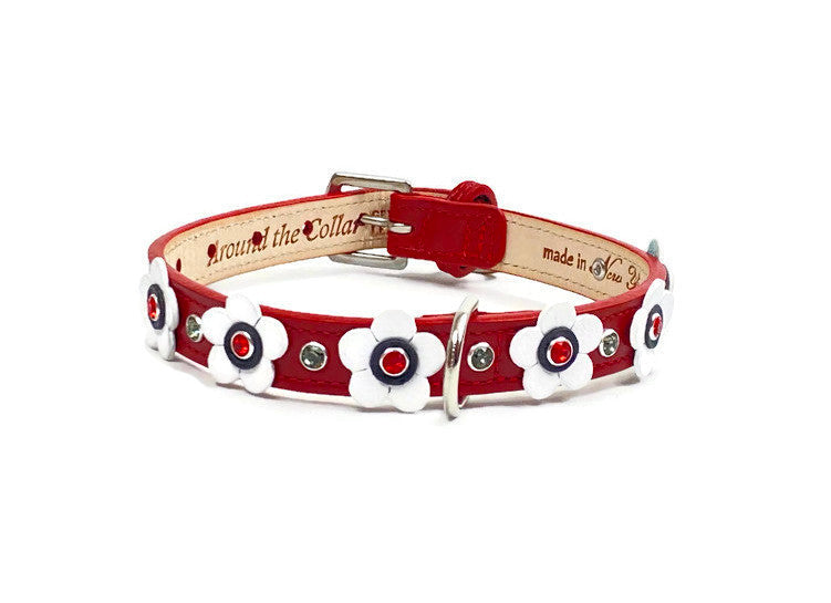 Riley Flower Leather Dog Collar with Austrian Crystals on Flower & Collar Product vendor