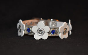 Riley Flower Leather Dog Collar with Austrian Crystals on Flower & Collar Product vendor
