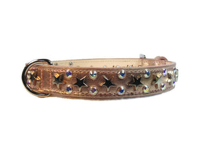 Lincoln Leather Dog Collar with Nickel Stars and Swarovski Jewel Cluster - Around The Collar NY