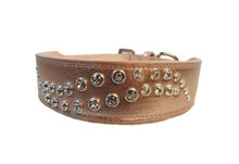 Load image into Gallery viewer, Carmel Double Swirl Crystals  Leather Dog Collar- Around The Collar NY