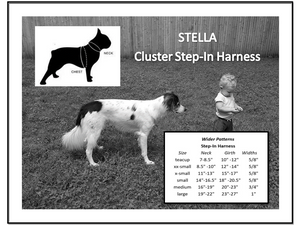Stella Leather Step-In Dog Harness with 2 Tone Crystal Cluster on Straps & Side Tabs