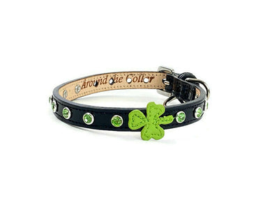 Shamrock Leather Dog Collar with Crystals