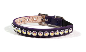 Shanti Leather Cat Collar with Single Row Crystals Close Together