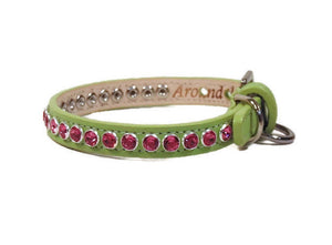 Shanti Single Row Close Crystals Leather Dog Collar - Around The Collar NY