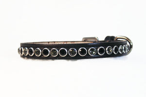 Shanti Halloween Leather Dog Collar with Single Row Austrian Crystals Close Together