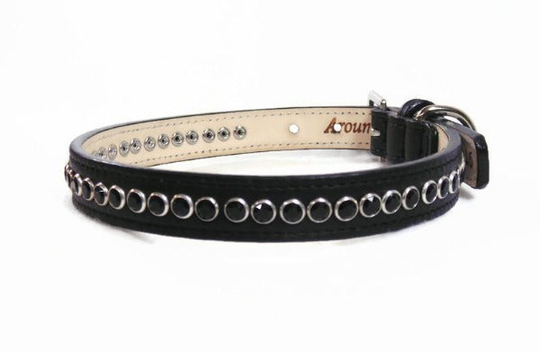 Shanti Halloween Leather Dog Collar with Single Row Austrian Crystals Close Together Product vendor