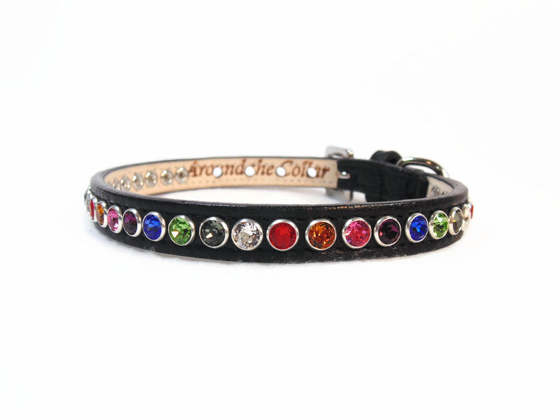 Shanti Random Multi Crystal Leather Dog Collar - Around The Collar NY