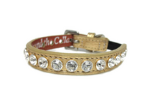 Load image into Gallery viewer, Shanti Leather Cat Collar with Single Row Crystals Close Together