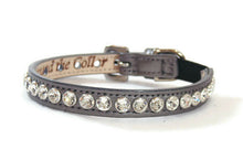 Load image into Gallery viewer, Shanti Leather Cat Collar with Single Row Crystals Close Together