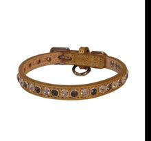 Load image into Gallery viewer, Gold Metallic Shanti leather dog collar Clear crystals &amp; Black Diamond crystals. Custom Made
