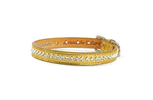 Load image into Gallery viewer, Shanti gold leather dog collar with Austrian crystals