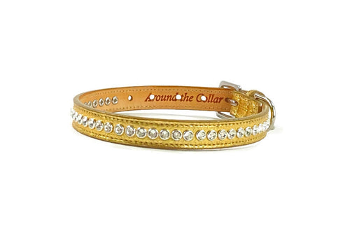 Shanti gold leather dog collar with Austrian crystals