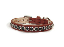 Load image into Gallery viewer, Shanti dog collar in luggage leather and black diamond crystals