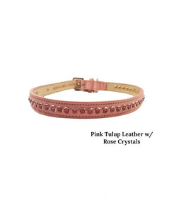 Pink Tulip Shanti leather dog collar with rose crystals