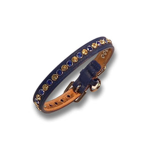 Shanti Leather Hanukkah Dog Collar w-Single Row Austrian Crystals Close Together