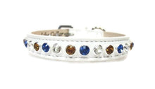 Load image into Gallery viewer, Shanti Leather Hanukkah Dog Collar w-Single Row Austrian Crystals Close Together