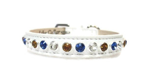 Shanti Leather Hanukkah Dog Collar w-Single Row Austrian Crystals Close Together