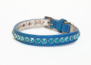 Shanti Single Row Close Crystals Leather Dog Collar - Around The Collar NY