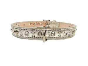 Bella Leather Dog Collar with Jewels and Crowns - Around The Collar NY