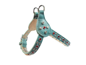 Stella Leather Step-In Dog Harness with 2 Tone Crystal Cluster on Straps & Side Tabs