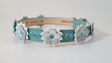 Load image into Gallery viewer, Rumi Hanukkah Flower Leather Dog Collar with 3 Crystals between Flower