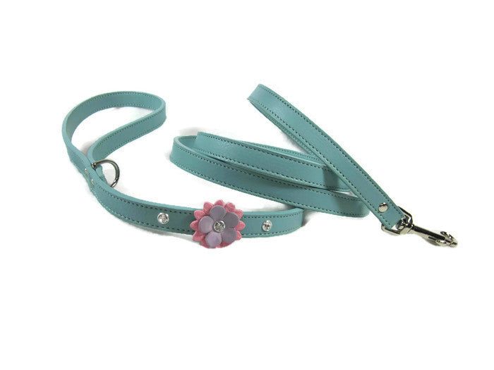 Penelope Single Leather Flower with Swarovski Crystals on Flower and on Side of Flower WIP - Around The Collar NY