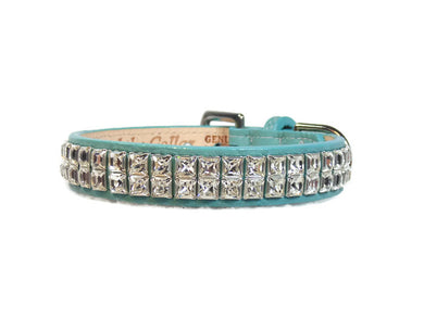 Ryan Leather Collar with Double Row Closely Spaced Square Swarovski Crystals - Around The Collar NY