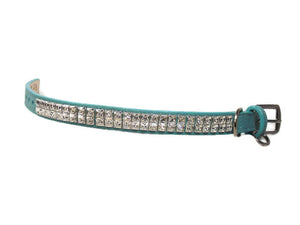 Ryan Leather Collar with Double Row Closely Spaced Square Swarovski Crystals - Around The Collar NY