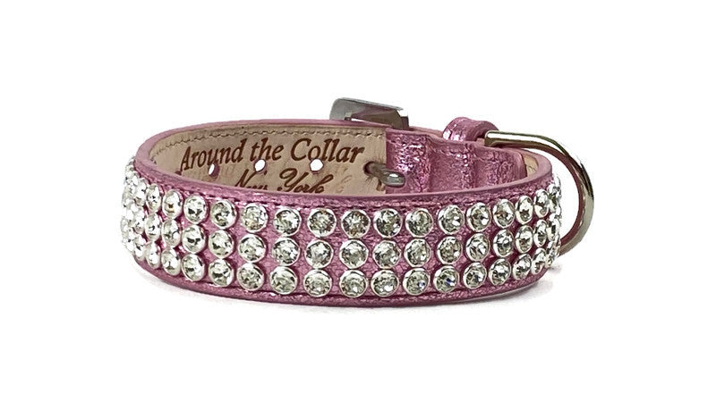 Sonny Triple Row Christmas Crystal Bling Leather Dog Collar