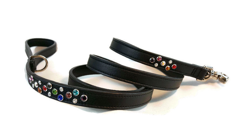 Stacy Rainbow Multi Cluster Swarovski Jeweled  Leather Leash - Around The Collar NY