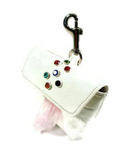 Load image into Gallery viewer, Stacy white leather poop bag holder for dog Multi Austrian crystal cluster