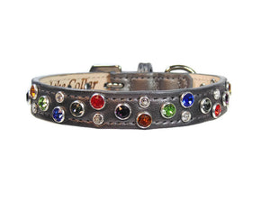 Stacy Rainbow Multi Cluster Jeweled Leather Dog Collar - Around The Collar NY