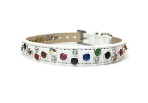 Stacy Rainbow Multi Cluster Jeweled Leather Dog Collar - Around The Collar NY