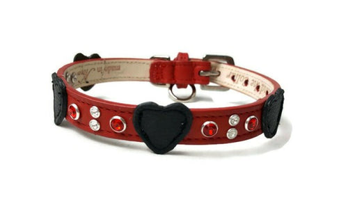 Leather Hearts with Crystal Cluster - Around The Collar NY