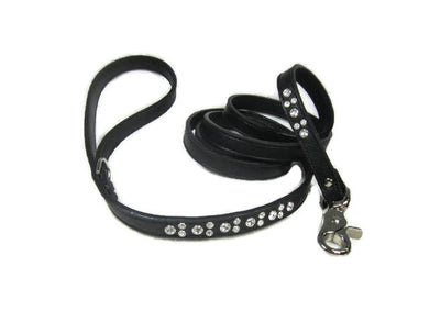 Stella Leather Dog Leash with all Clear Austrian Crystal Cluster