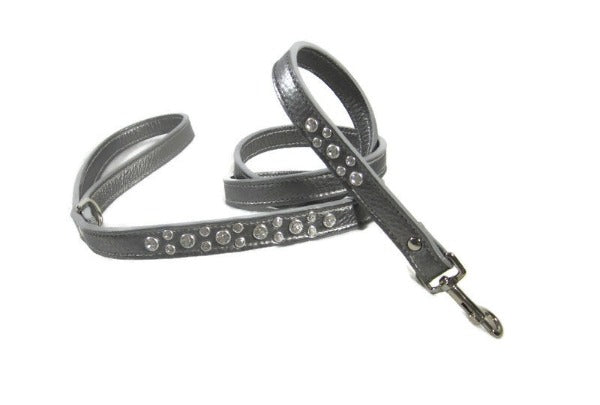 Pewter Metallic Stella Austrian clear crystal dog leash