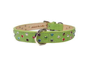 Stacy Rainbow Multi Cluster Jeweled Leather Dog Collar - Around The Collar NY