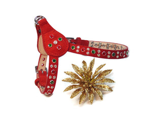 Stella Christmas Leather Step-In Harness w-2 Tone Crystal Cluster on Straps & Side Tabs Product vendor