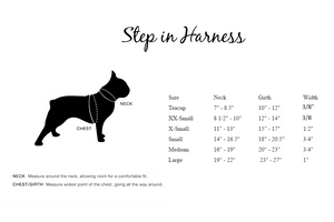 Step-in Dog Harness Size Chart by Around the Collar
