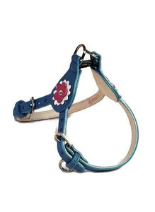 Penelope Flower Leather  Dog Step-In Harness with Swarovski Crystal on Flower - Around The Collar NY